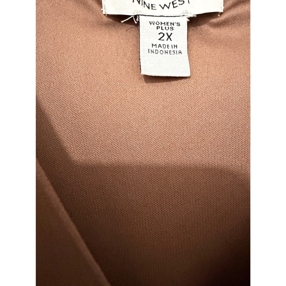 Nine West Womens Plus 2X Brown Smocked Waist V-Neck Long Sleeve Mini Dress - Picture 6 of 6